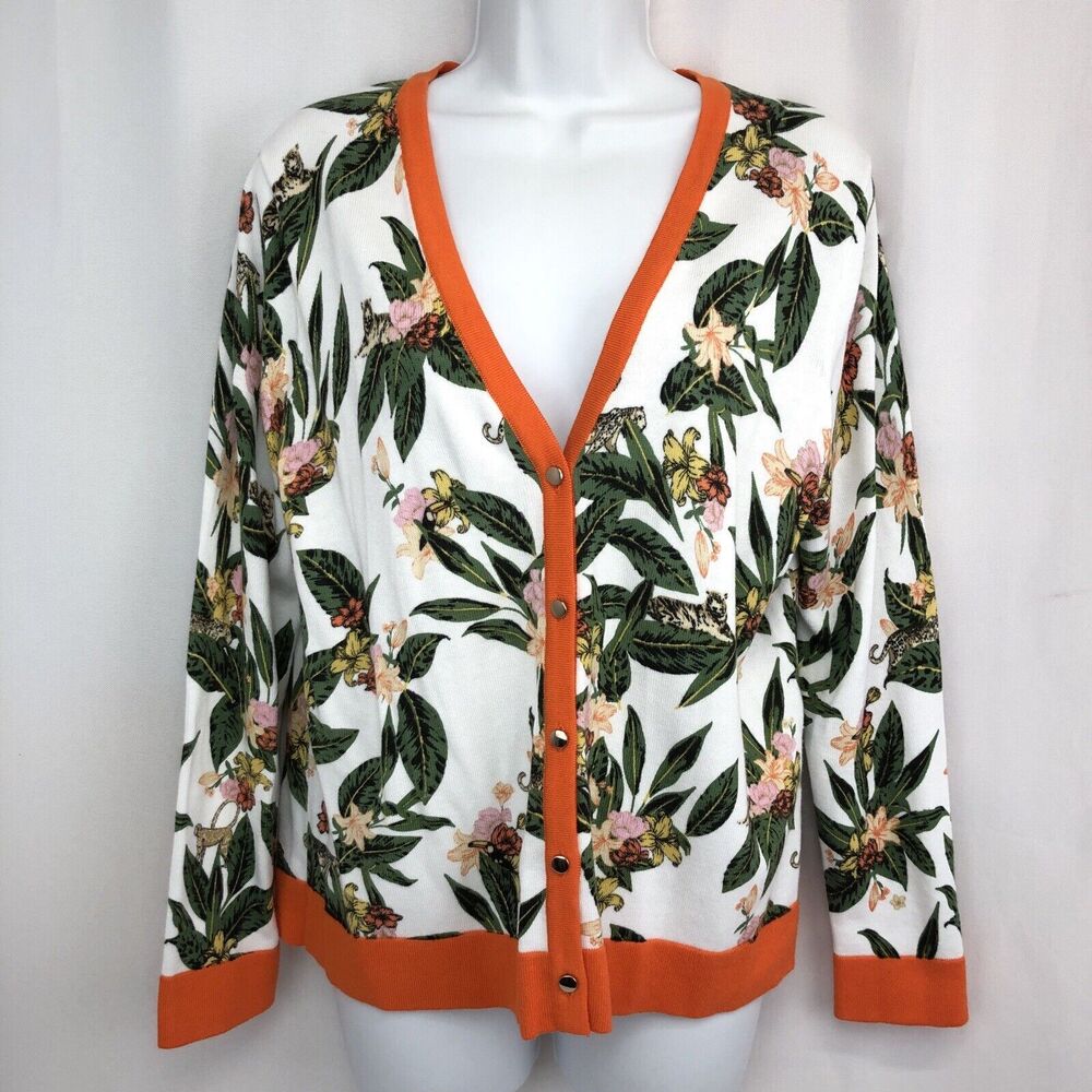 Charter Club Womens Tropical Long-Sleeved Button-up Cardigan Sweater PL